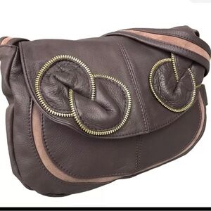 See by Chloe brown marbled leather crossbody bag with zipper bows NWOT